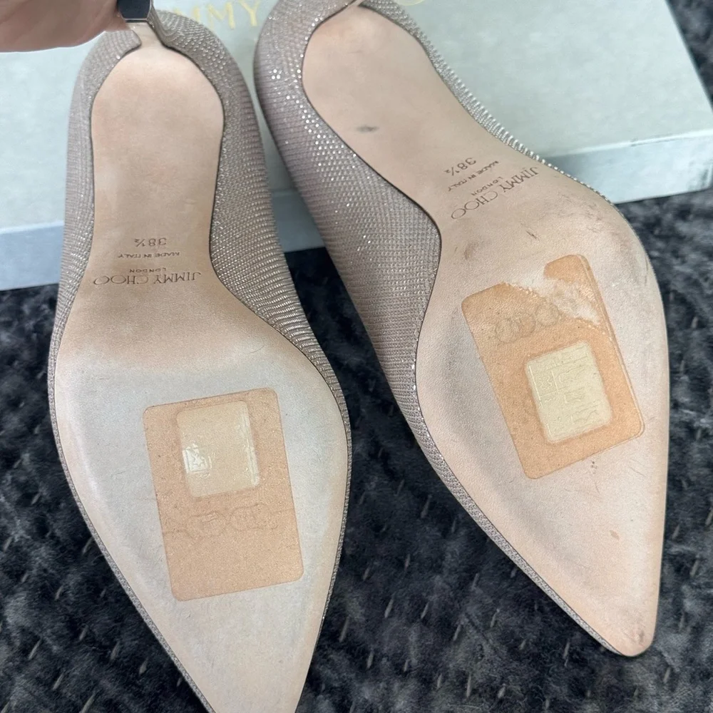 Jimmy Choo Women's Pumps - Ballet Pink Glitter Mesh on Suede, 38.5 NWT - Picture 5 of 8
